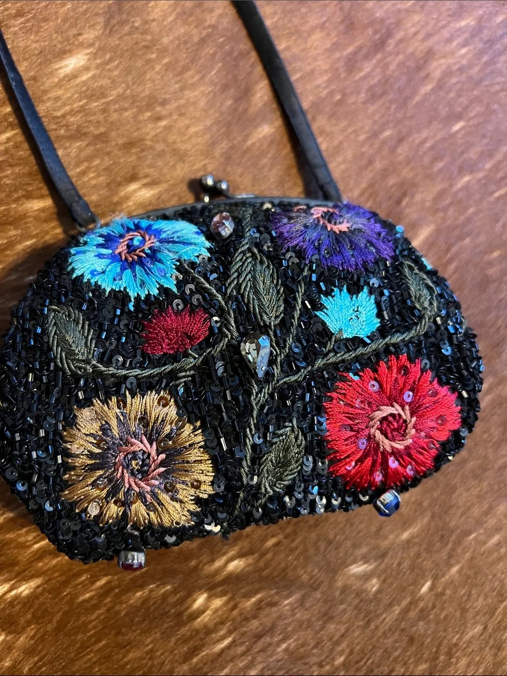 Santi Embroidered Black Floral Sequin Wristlet